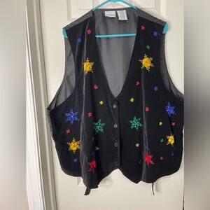 Bobbie Brooks Christmas Festive Vintage Velour Black Whimsical Vest size 26/28